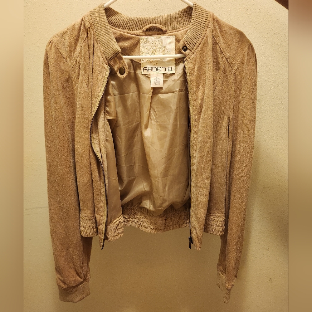 Arden B - Tan Bomber Jacket with Ribbed Cuffs and Elastic Waistband